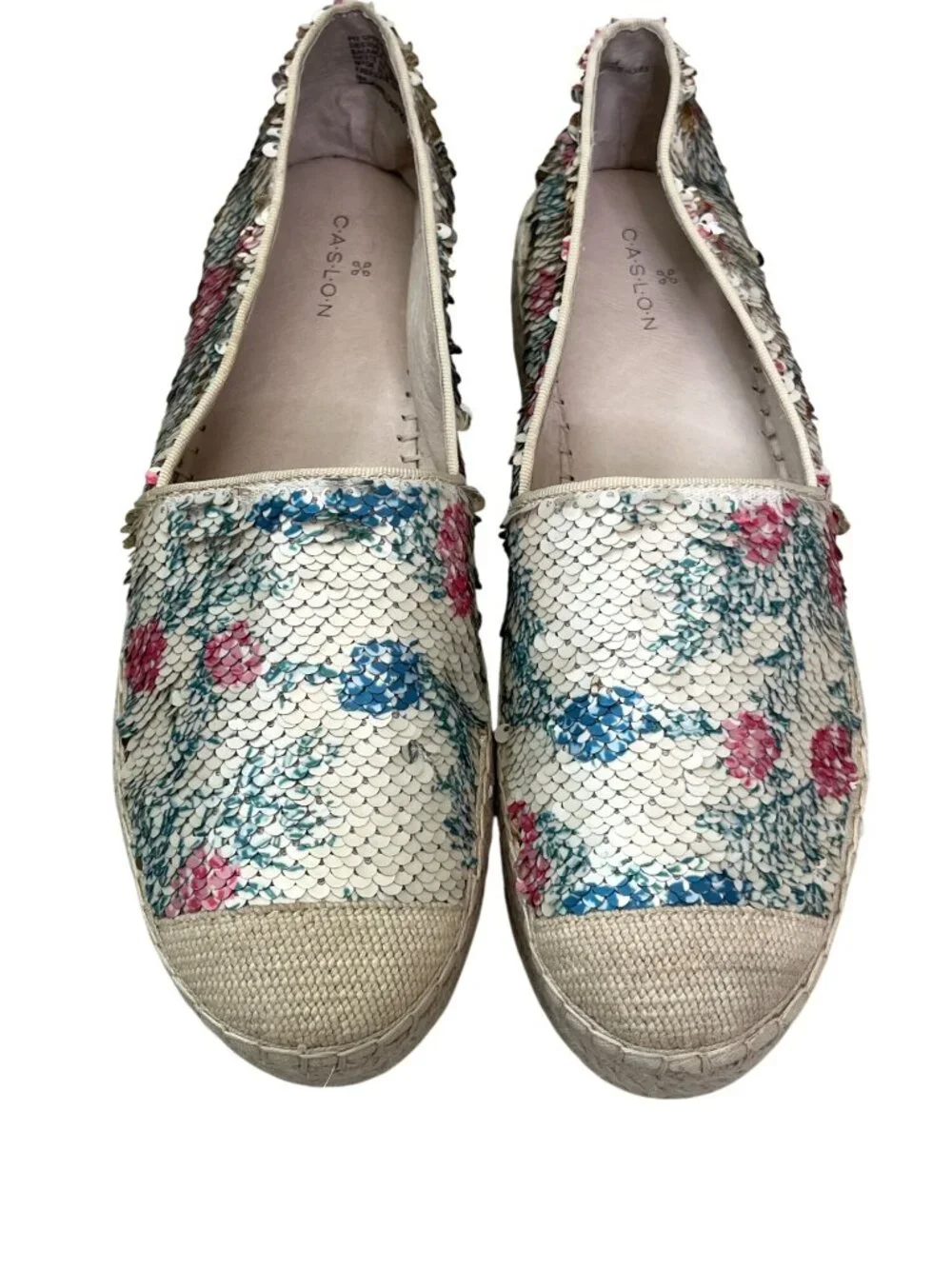Caslon Collins Floral Gold Reversible Sequin Espadrille Platform Shoes SZ 9 NWOB